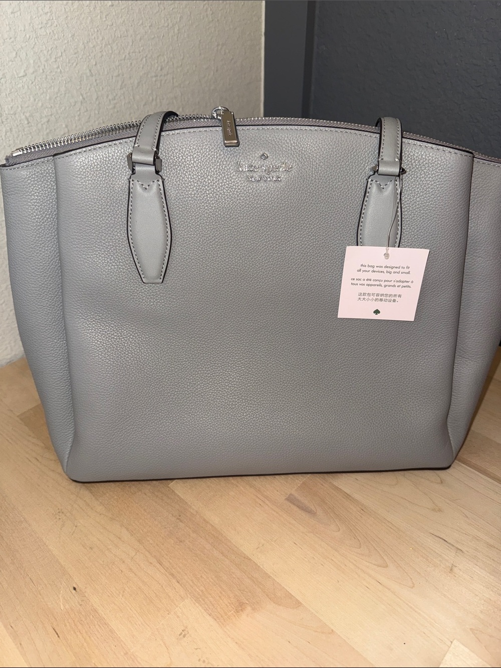 kate spade light gray pebbled leather tote - Picture 3 of 12